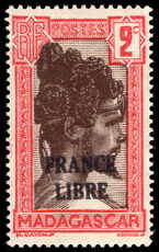 Madagascar 1943 France Libre 2c brown and scarlet unmounted mint.