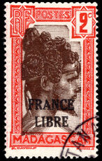 Madagascar 1943 France Libre 2c brown and scarlet fine used.