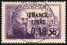 Madagascar 1943 France Libre 0.10 on 55c violet Laborde fine used.