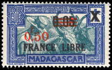 Madagascar 1943 France Libre 0.50 on 0.05 on 1c green and ultramarine unmounted mint.
