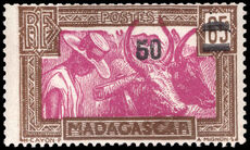 Madagascar 1943 France Libre 50 on 65c mauve and brown unmounted mint.