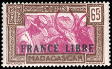 Madagascar 1943 France Libre 65c mauve and brown unmounted mint.