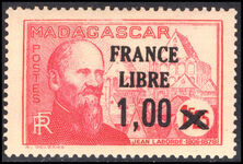 Madagascar 1943 France Libre 1.00 on 1f25 carmine Labord unmounted mint.