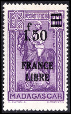 Madagascar 1943 France Libre 1f50 on 1f60 violet unmounted mint.