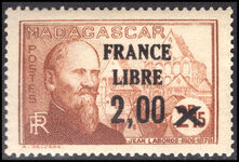 Madagascar 1943 France Libre 2.00 on 2f15 brown Labord lightly mounted mint.