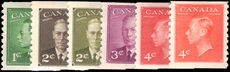 Canada 1949 Portraits of King George VI imperf by perf coil set (1c and 2c sepia with thins) lightly mounted mint.