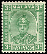 Pahang 1935-41 3c green ordinary paper lightly mounted mint.
