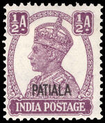 Patiala 1941-46 ½a purple lightly mounted mint.
