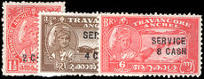Travancore 1943-45 Official Provisionals lightly mounted mint.