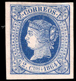 Spain 1864 2c blue on lilac unused without gum.