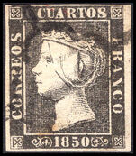 Spain 1850 6c black thin paper fine used.
