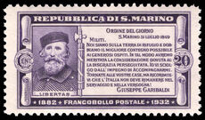 San Marino 1932 20c Garibaldi unmounted mint.