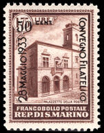 San Marino 1933 20th Italian Philatelic Congress 50c on 1l75 brown unmounted mint.