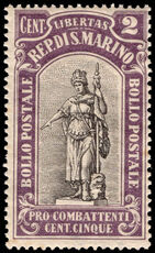 San Marino 1918 2c.(+5c.) black and lilac War Casualties Fund unmounted mint.