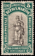 San Marino 1918 5c.(+5c.) black and green War Casualties Fund unmounted mint.