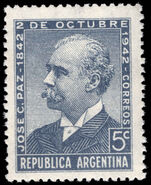 Argentina 1942 Birth Centenary of Dr Jose C. Paz unmounted mint.