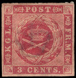 Danish West Indies 1855 3c deep brownish crimson with deep brown gum fine lightly mounted mint.