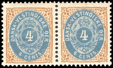 Danish West Indies 1873-1902 4c pale blue and yellow-brown perf 12½ normal frame pair unmounted mint.