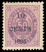 Danish West Indies 1895 10c on 50c reddish lilac ightly mounted mint.
