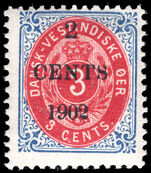 Danish West Indies 1902 1902 2c on 3c carmine and deep blue perf 12  c inverted frame fine unmounted mint.
