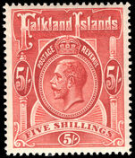 Falkland Islands 1912-20 5sh deep rose red fine lightly mounted mint.