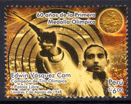 Peru 2008 60th Anniversary of Edwin Vasquez Cam's Olympic Gold Medal for Pistol Shooting unmounted mint.
