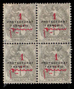 French Morocco 1914 1c surch block of 4 unmounted mint.
