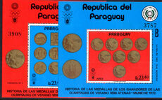 Paraguay 1972 Summer Olympics medals souvenir sheet set (folded) unmounted mint.