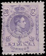 Spain 1921 20c Violet Perf 13 fine and fresh mint lightly hinged.