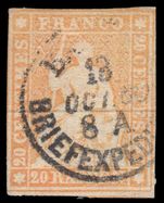Switzerland 1857 20r orange Berne printing clean fresh example