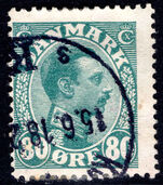 Denmark 1913-28 80ö blue-green fine used.