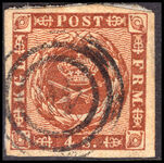 Denmark 1858 4s deep brown fine used four margins.