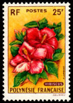 French Polynesia 1962 25fr Hibiscus Flower unmounted mint.