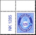 Norway 2000-05 20ø ultramarine perf 14 cylinder corner marginal unmounted mint.