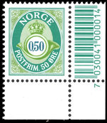 Norway 2000-05 50ø emerald perf 14 barcode corner marginal unmounted mint.