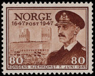 Norway 1947 Tercentenary of Norwegian Post Office 80  unmounted mint.
