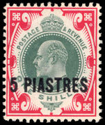 British Levant 1909 5p on 1s dull-green and carmine