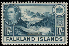 Falkland Islands 1938-50 1/- dull greenish blue fine mint lightly hinged.