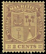 Mauritius 1921-26 2c purple on yellow mint lightly hinged.