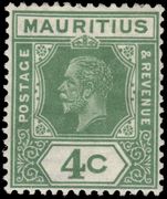 Mauritius 1921-34 Mult script CA 4c green die I lightly hinged mint.
