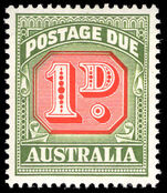 Australia 1958-60 1d carmine and deep green postage due die II no wmk unmounted mint.