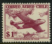Chile 1956 1 Peso D H Venom jet aeroplane unmounted mint.